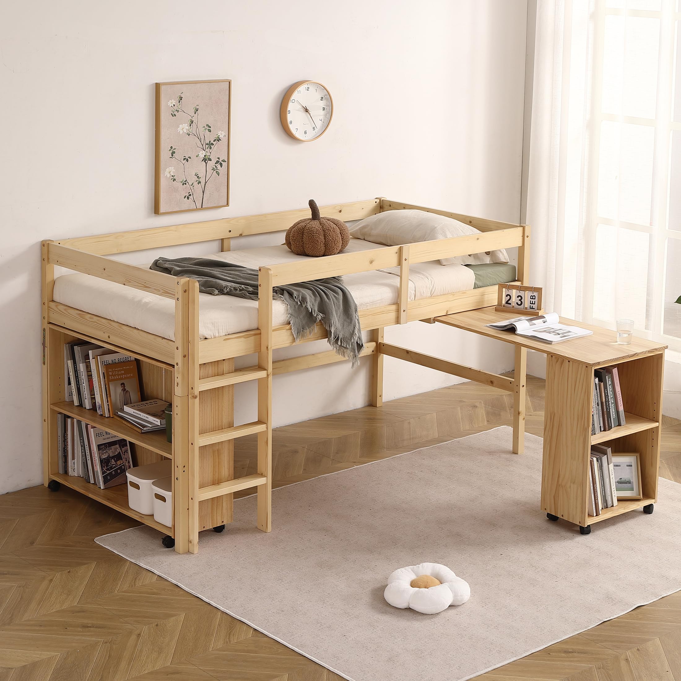 Amazon｜システムベッド ロフトベッド 木製 シングル デスク 本棚 机