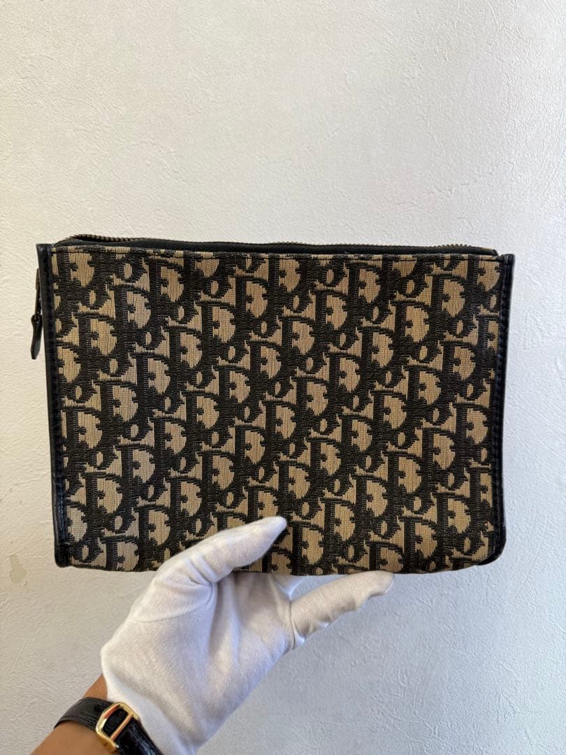 Dior クラッチバッグ ベージュ/ブラック ヴィンテージ Christian Dior クリスチャンディオール ハニカム柄 クラッチバッグ