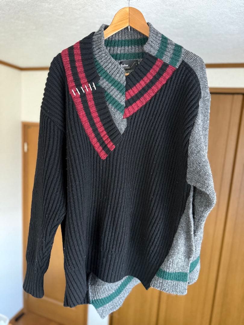 k*a様 kolor クレイジーパターン ニット サイズ1 カラーkolor クレイジーパターンローゲージニット 紺茶3 (K-134973)